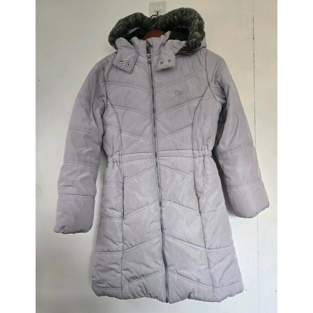 Calvin Klein‎ Puffer Jacket Youth XL 16 Girls Purple Faux Fur Coat Winter